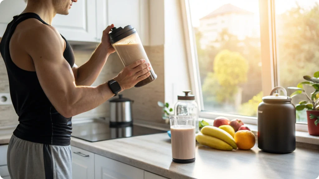 fitness enthusiast in a modern kitchen