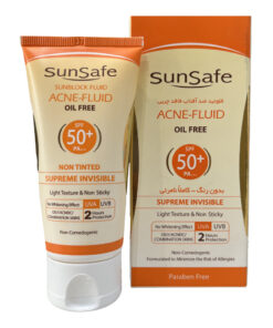 ضد آفتاب سان سیف بی رنگ SPF 50 فاقد چربی مناسب پوست های چرب و جوش دار