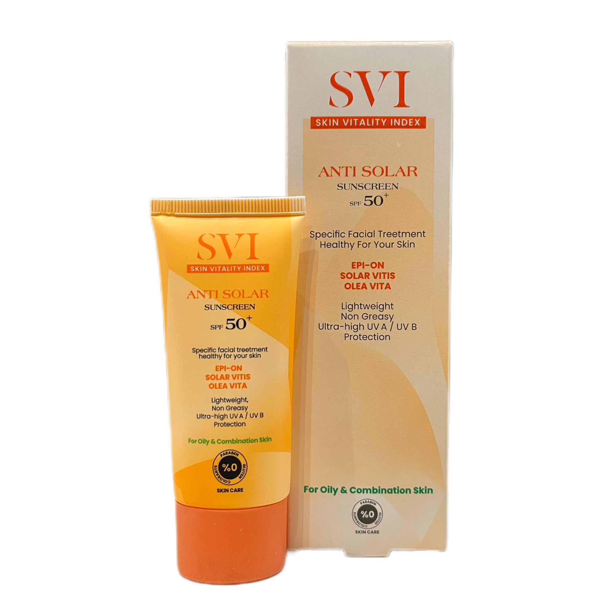 کرم ضد آفتاب بی رنگ SPF 50 اس وی آی برای پوست چرب و مختلط ۴۰ میلی لیتر
