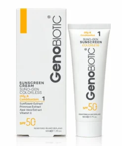 کرم ضدآفتاب بی رنگژنوبایوتیک spf50 مناسب پوست چرب و مختلط 50 میلی لیتر با جعبه