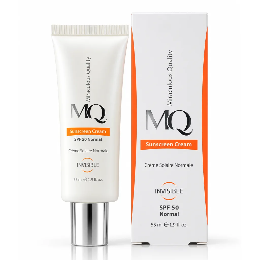 کرم ضد آفتاب نرمال بی رنگ SPF50 ام کيو 55 ميلی لیتر با جعبه