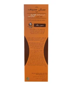 توضیحات ضد آفتاب فاقد چربی آکنئیک سان سیف بدون رنگ SPF50 مناسب پوست چرب و آکنه ای 50 گرم