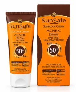 ضد آفتاب فاقد چربی آکنئیک سان سیف بدون رنگ SPF50 مناسب پوست چرب و آکنه ای 50 گرم با جعبه